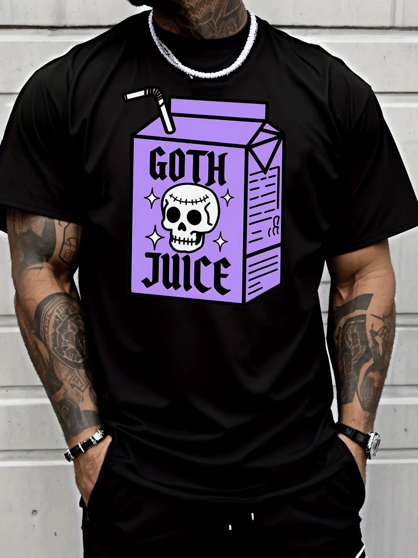 Male Cotton Short Sleeve T Shirt Goth Juice Skull Box Pattern Loose Crew Neck Trendy Punk Casual Summer Tees For Young Adult Men