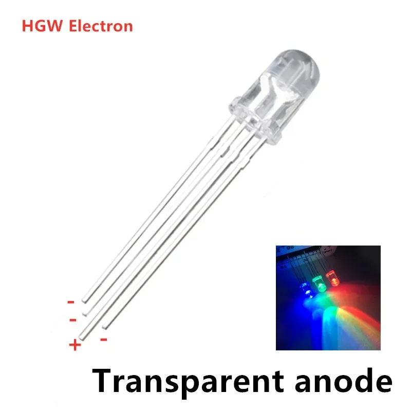 100PCS 5mm Round Four Leg Full Color RGB Co Cathode And Anode F5 Light-Emitting Diode LED