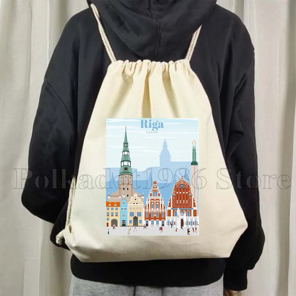 Montreal Mumbai Munich New Delhi Osaka Oslo Petra Prague Quebec Rejkjavik Riga Canvas Drawstring Bags Soccer Backpack Sackpack