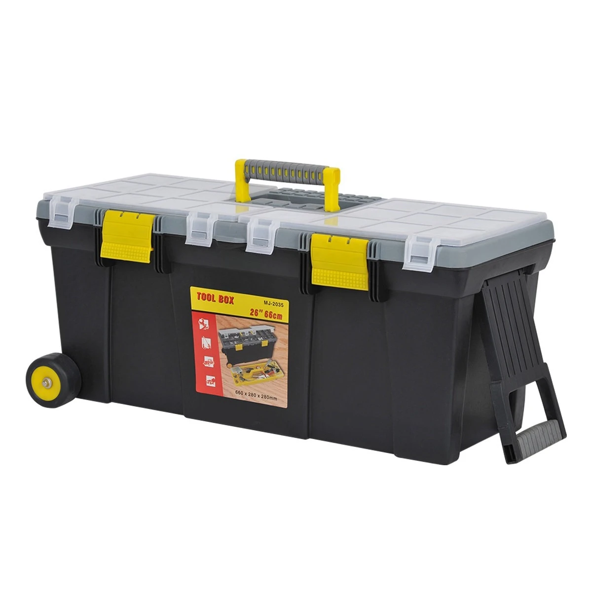Large Wheeled ABS Plastic Storage Case, Pull Rod Design, Multifunctional Box for Auto Repair Parts