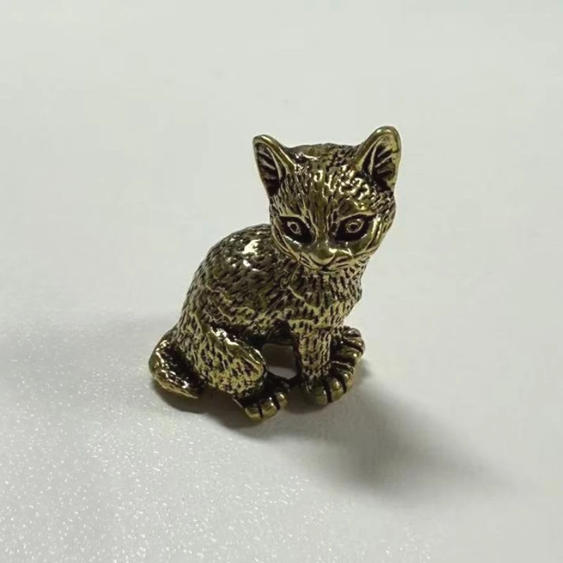 1pcs Brass Cute Cat Pocket Holder Vintage Small Tea Pet Ornament Animal Pussycat Figurines Miniatures Desk Decorations