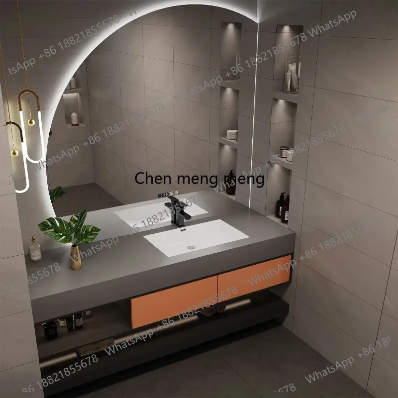 Bathroom Vanity Cabinets with Sink Half Round Mirror Integrated Washbasin Solid Wood Cabinet Bathroom Furniture