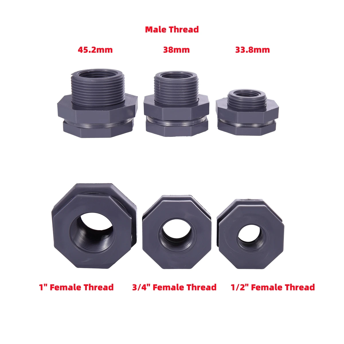 PVC Grey Water Tank Connector with Rubber Seal 1/2