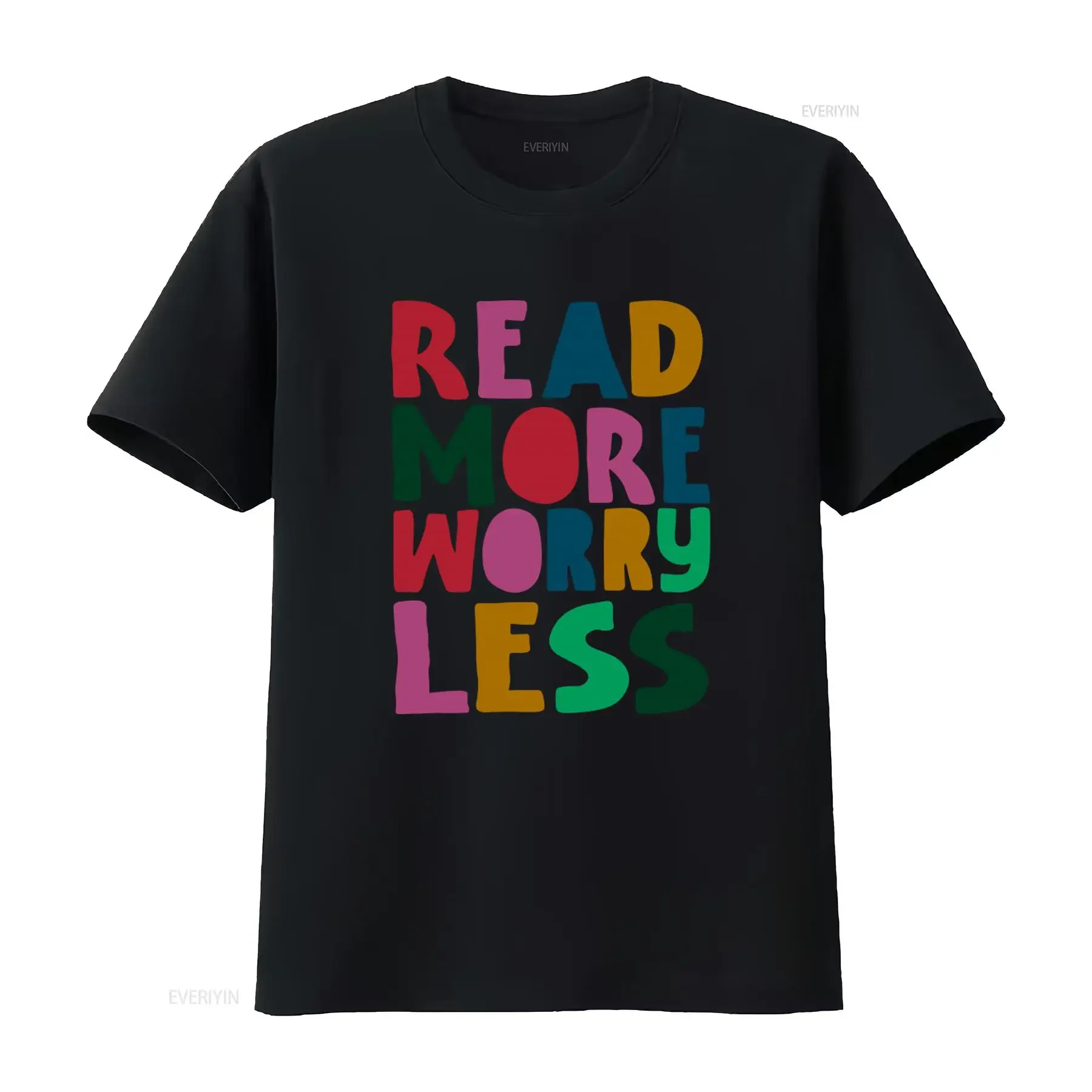 Read More Worry Less Colorful Typography T Shirt for Librarians Book Lovers Teachers English Readers vintage Washed graphic