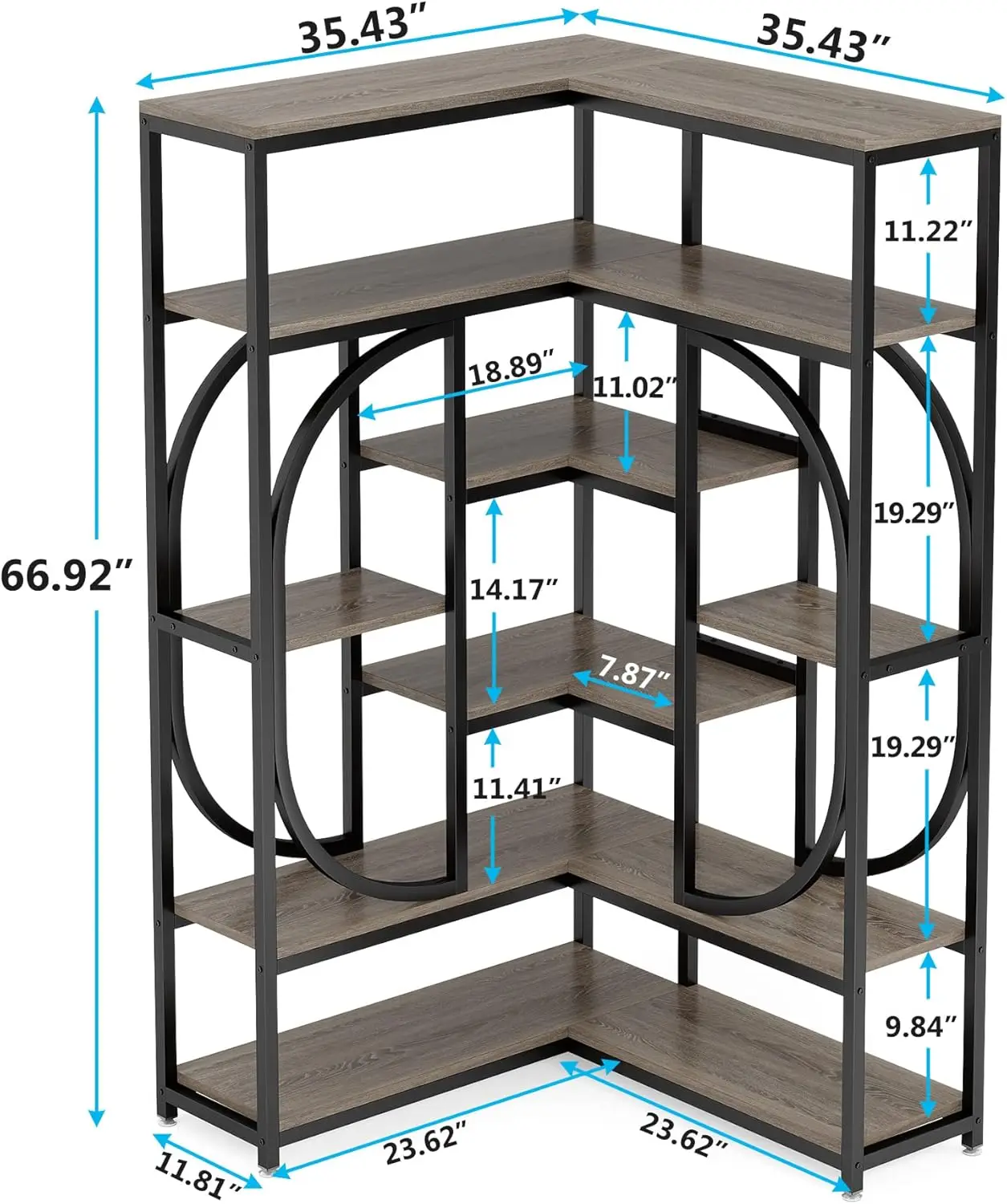 7-Shelf Corner Bookshelf, Large Modern Corner Bookcase, Tall L-Shaped Corner Shelf Stand Display Rack