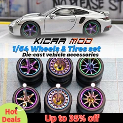 1/64 Chameleon Color Toy Wheels with Rubber Tires Cast Model Car Hot Wheels Modified Parts 1 set