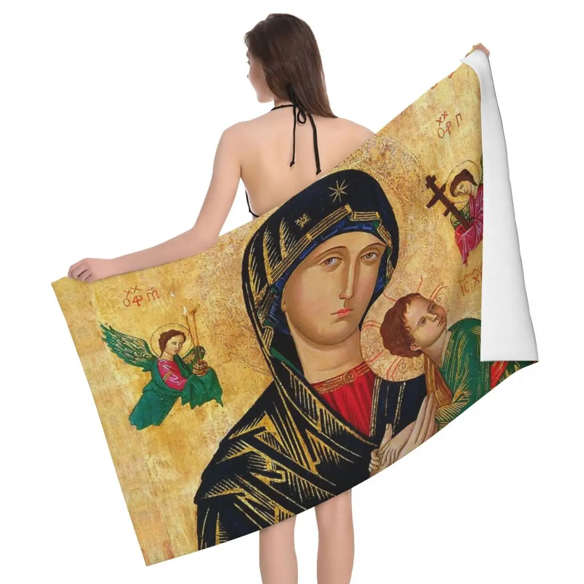 

Custom Our Lady Of Perpetual Help Beach Towel Roman Catholic Virgin Mary Super Soft Microfiber Pool Towels