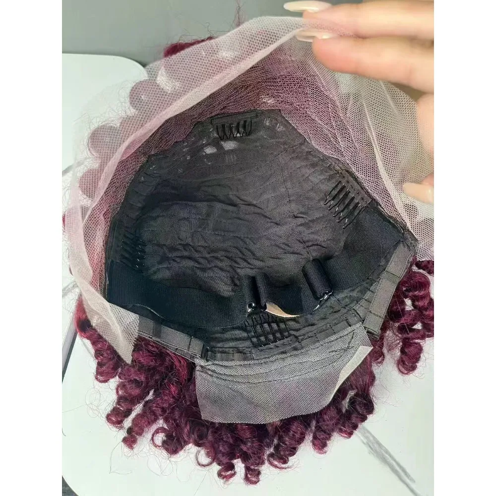 99j # 13x4 Lace Frontal Afro Kinky Head Caterpillar Echthaarperücke aus brasilianischem Remy-Haar, 180% Dichte, für schwarze Frauen, für den täglichen Gebrauch – Detail 6