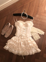 Spring Sexy Sweet Elegant Two Piece Sets Womens Outifits Strapless Lace Design Tops+ High Waist Chic Skirt Female Retro Clothes