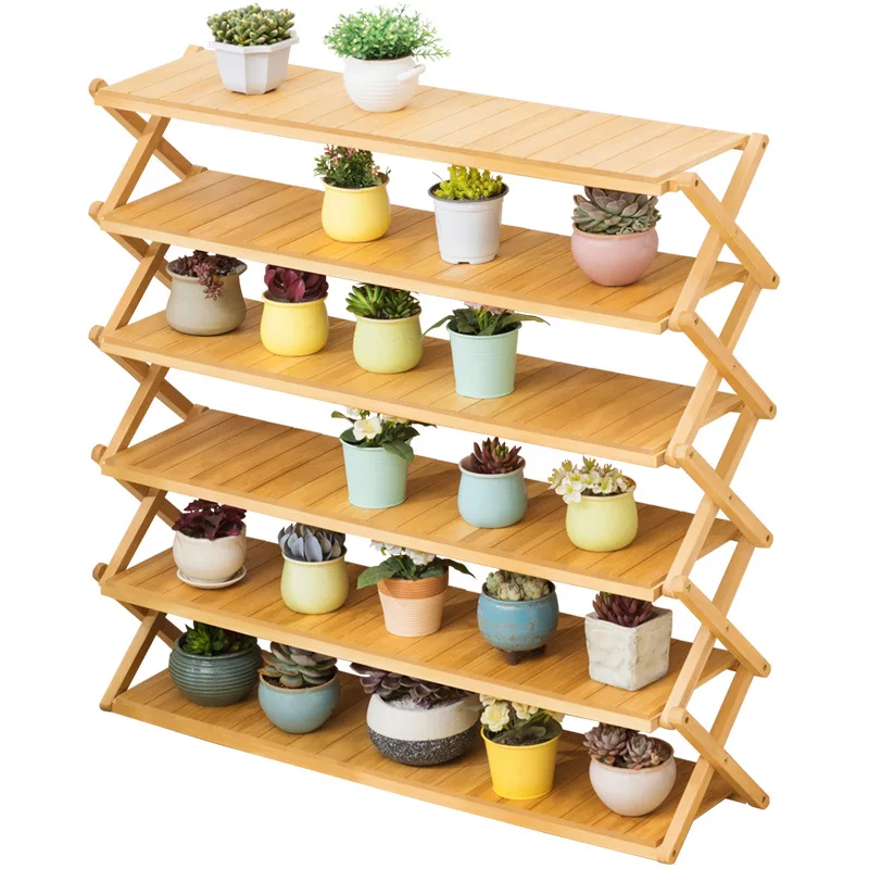 

Balcony flower rack movable living room hall with indoor wooden floor folding
