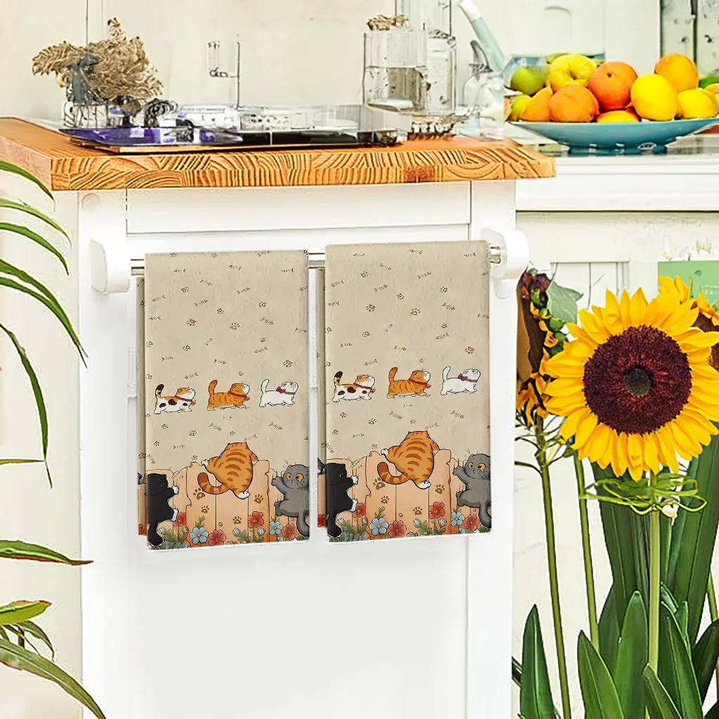 2Pcs, Three Little Kittens Kitchen Towels, 40Cm*60Cm Towel Set, Super Absorbent Soft Cleaning Cloth, Cooking and Baking Towels