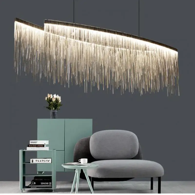 Modern aluminum chain Led pendant light for drawing room 100CM Long Suspension Luminaire wedding LED wedge dining room lighting