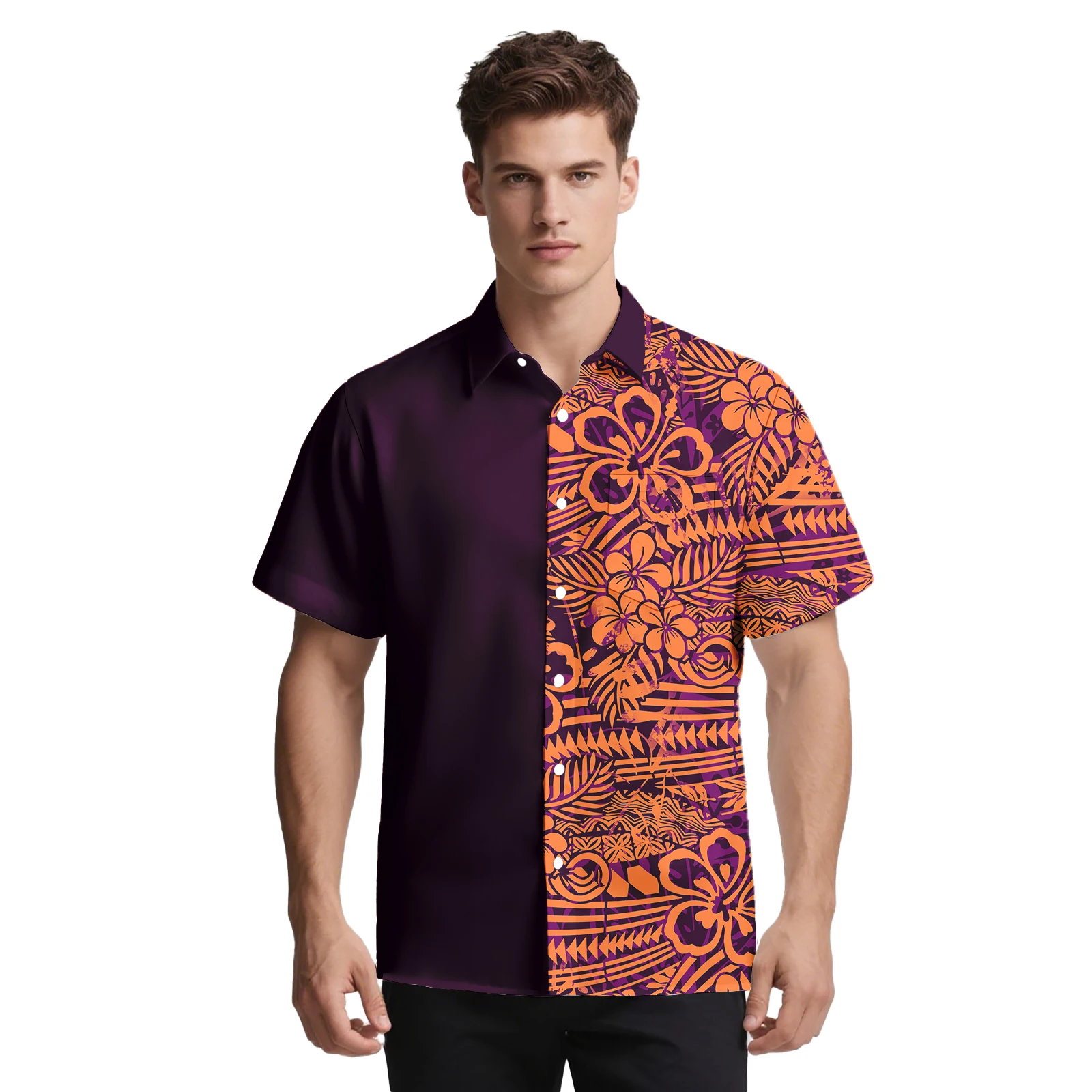 هاواي مخصص الأزهار طباعة الملابس ساموا تصميم المعتاد الرجال تي شيرت البولينيزية العصرية الحياة عادية الرجال قصيرة الأكمام ألوها قميص #2