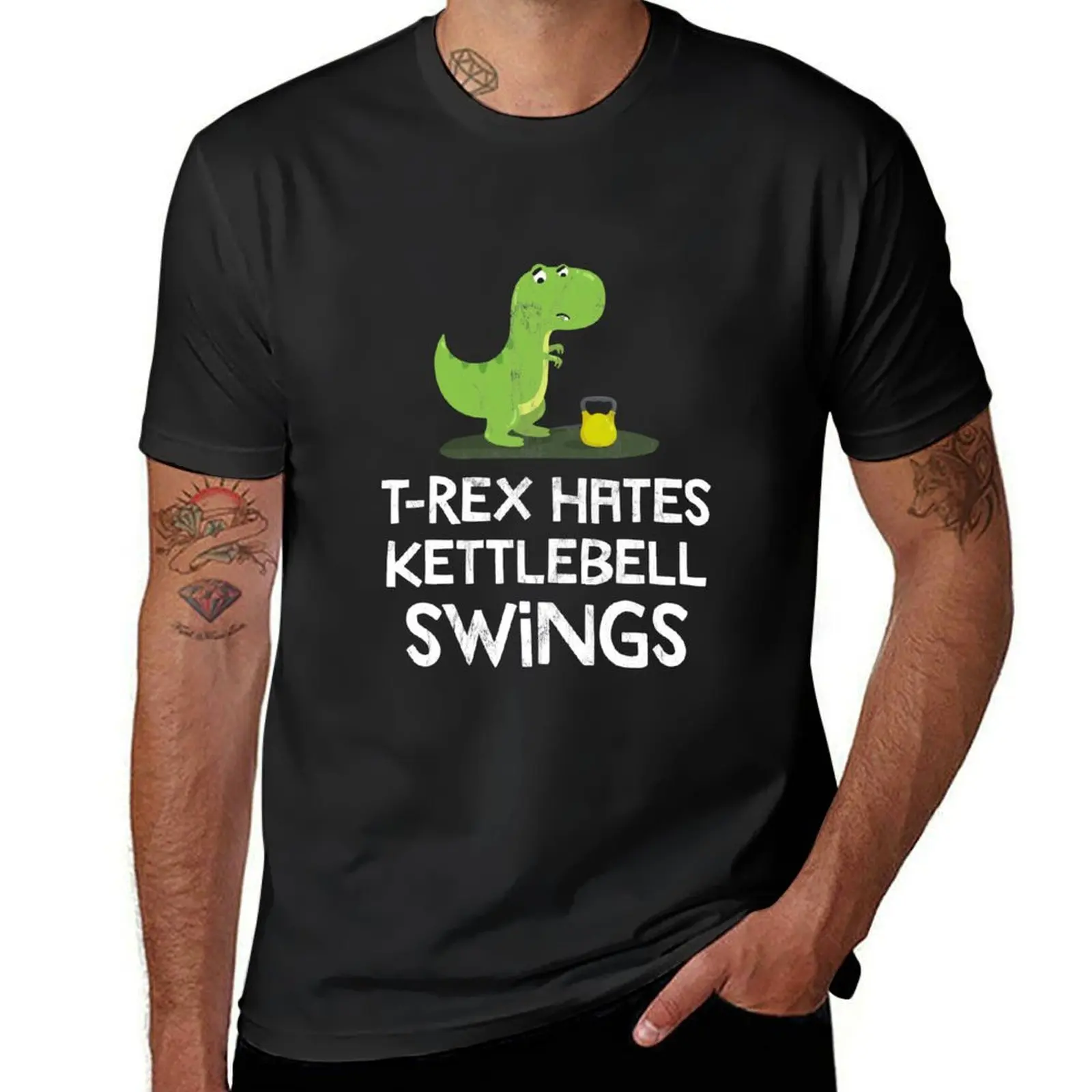 Rex Hates Kettlebell Swings Funny Gym Dinosaur Design T-Shirt customs summer top oversized mens cotton t shirts