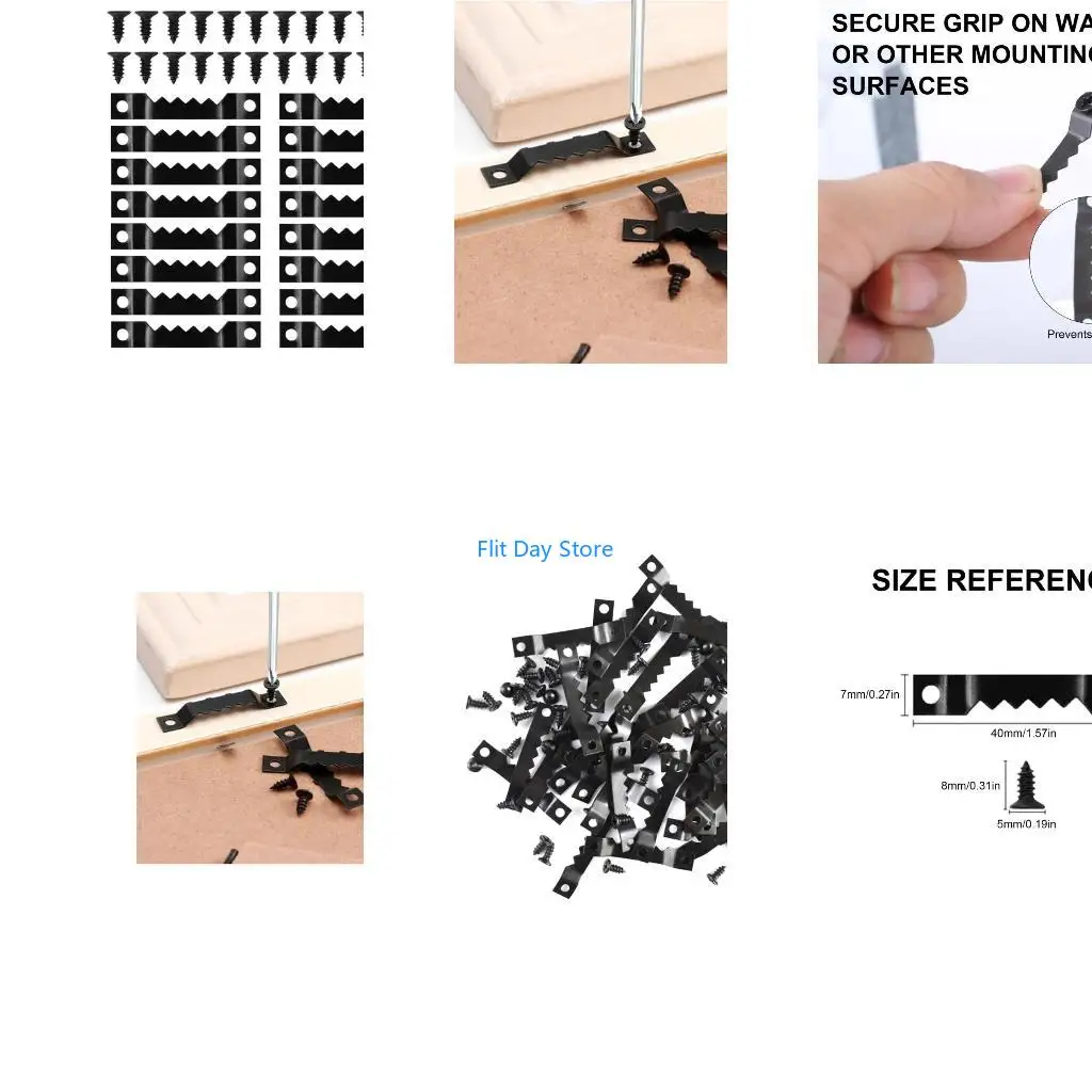 F92C 60Pcs Swatooth Picture Hangers Black Metal Photo Frames Hanging Kits with Screws
