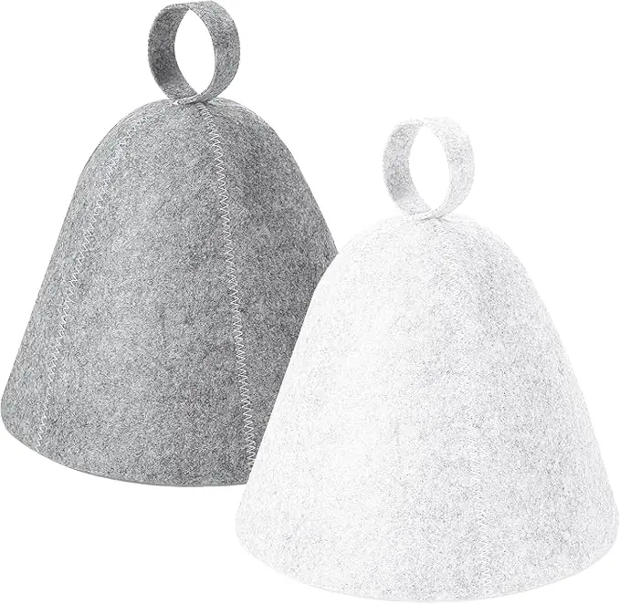 2‑Pack Felt Sauna Banya Hat With Hanging Loop Heat Resistant Sauna Cap For Bath House Spa Head Protection For Men Women.