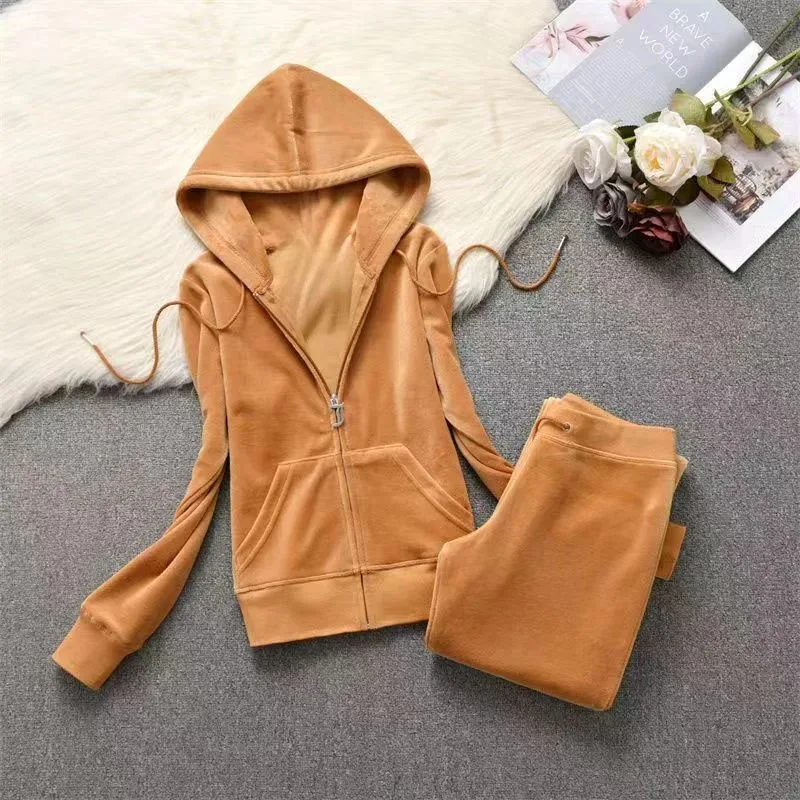 JC Tracksuit Women Velvet Women's Brand Velour Sewing Suit Women Track Suit Hoodies And Pants Sets JC couture