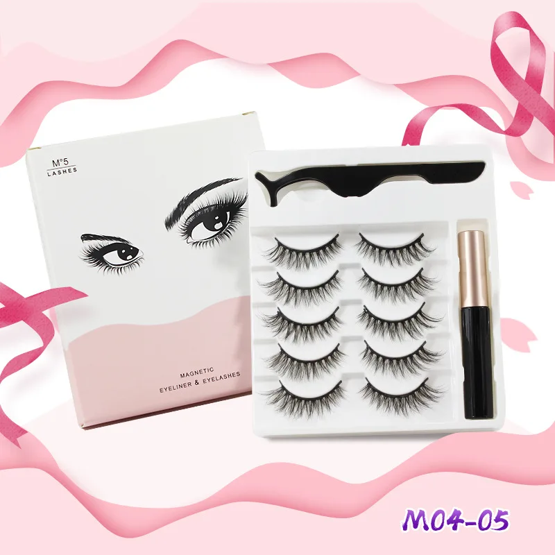 3D Faux Mink Magnetic Lashes Wispy Magnetic False Eyelash Eye Lash With Glue EyeLiner And Tweezer Makeup 5 Pairs Set Wholesale