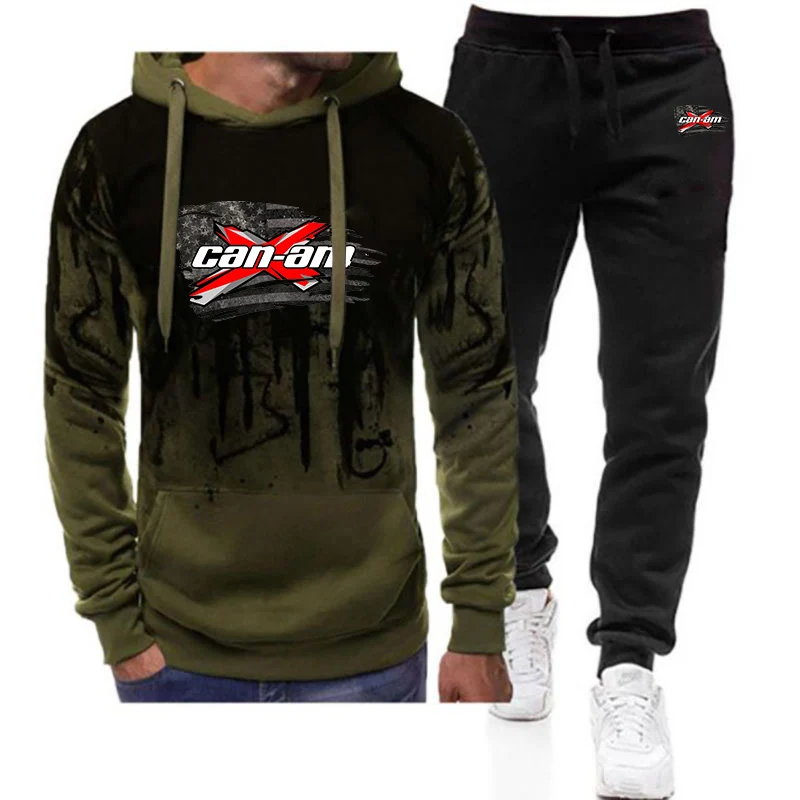 

2026 Spring And Autumn BRP Can Am Motorcycle Print Men's New Gradient Color Set Hoodie + Casual Sweatpant Two-piece Suit