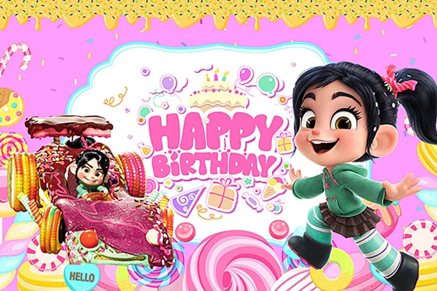 Princess Vanellope Backdrop for Birthday Party Wreck It Ralph Banner for Party Decorations Vanellope Von Schweetz Baby Shower