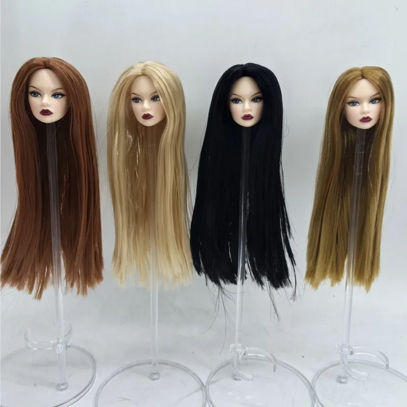 1/6 30cm Supermodel Doll Dress Up Head European OB Head With Makeup Practice UV Head Nylon Curly/Straight Hair Fair/Dark Skin