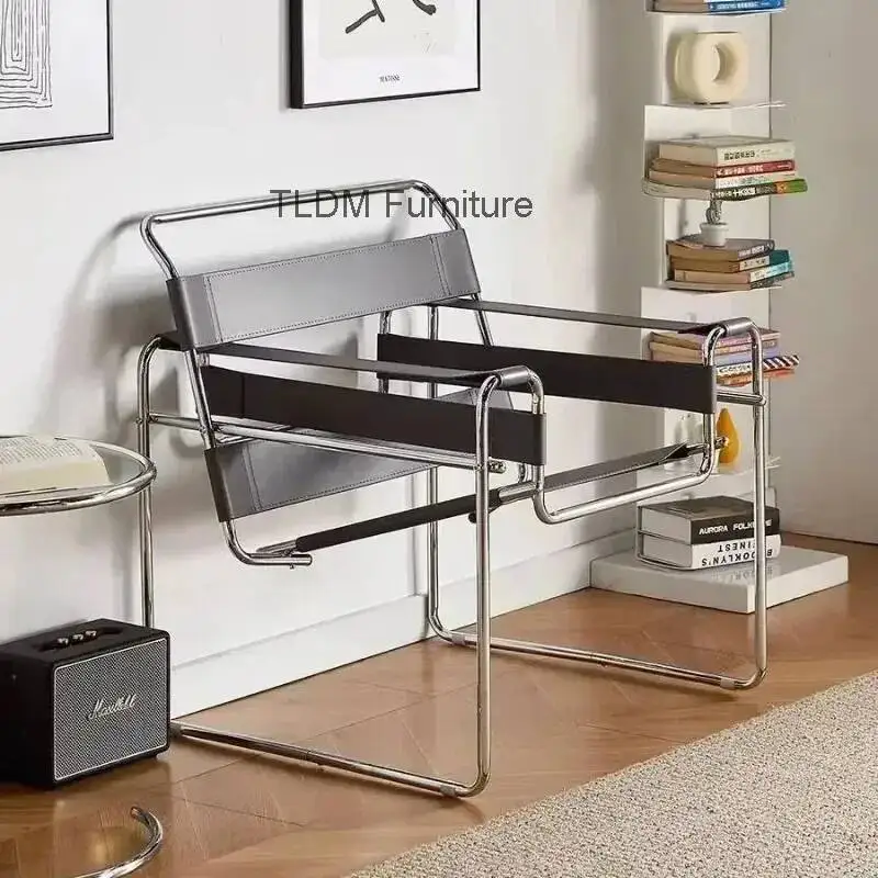 Vassili – chaise de loisirs nordique Simple, Style industriel médiéval, selle Bauhaus en cuir, résea