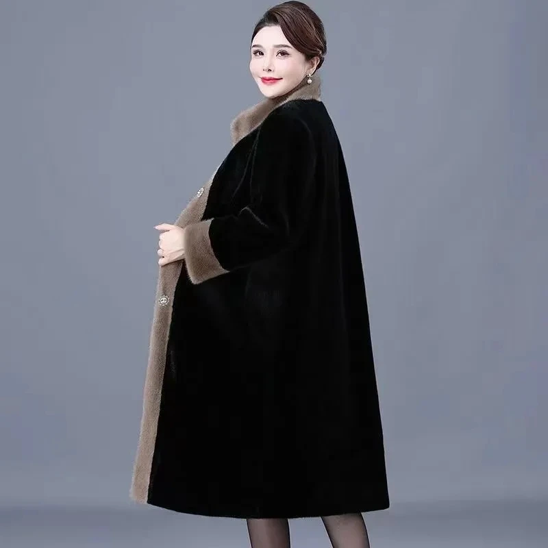 High-quality Autumn Winter Mother\'s Fur One Piece Imitation Gold Mink Fleece Long Coat Noble Women Temperament Women Fur Jacket