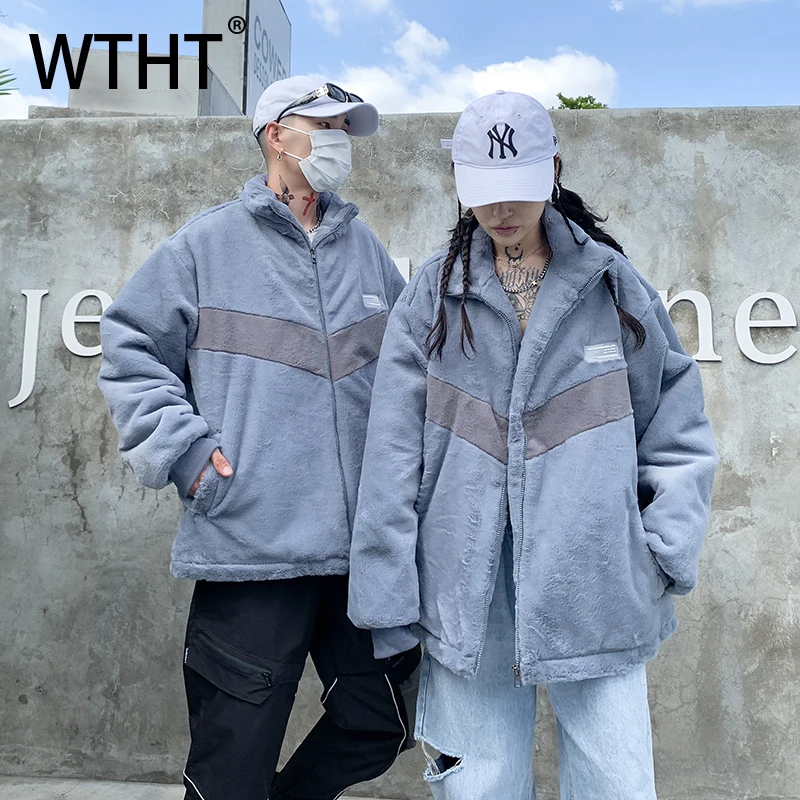

WTHT Fashion Men's Spliced Contrast Color Thicken Faux Fur Coats Trendy 2025 Autumn Turn Down Colalr Casual Jackeys Male 2A2466