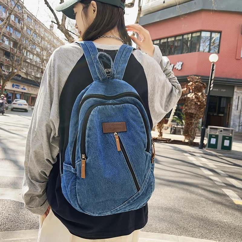 

Y2K Denim Women's Backpack Canvas Shoulders Bag Sports Knapsack Quality Packbag Vintage Rucksack School Mochila Jeans Bookbag