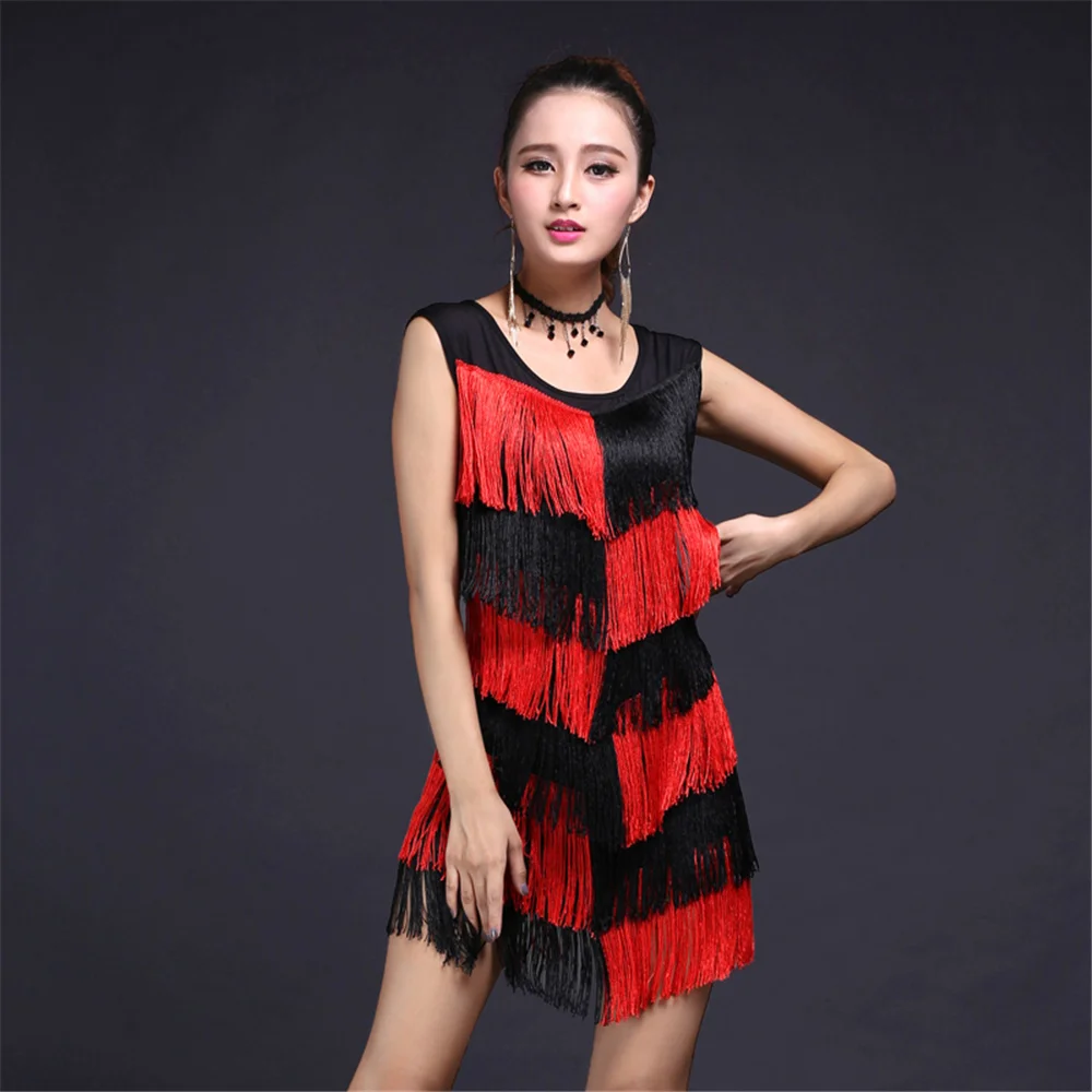 Robe de danse latine à franges et franges, Sexy, Costumes de danse pour femmes, robe courte élastique de soirée, vêtements de spectacle