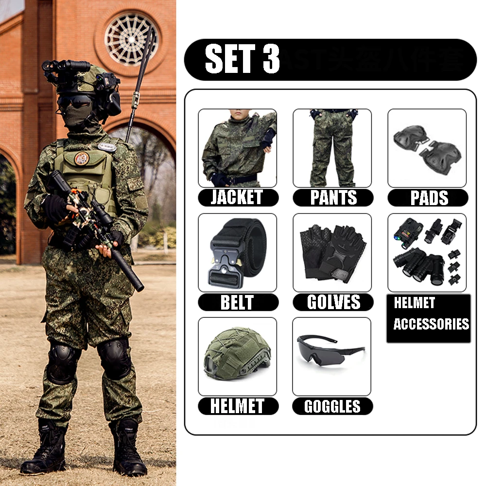 

Детская военная боевая тренировочная форма, комплект для детей, подарок для мальчиков и девочек, камуфляжный топ и брюки спецназа, костюм для мальчиков и девочек