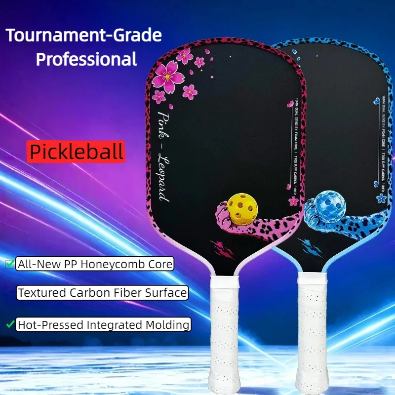 Sakura Leopard Print Pickleball Paddle, T700 Carbon Fiber Tournament Paddle with PP Honeycomb Core for Training & Competitions