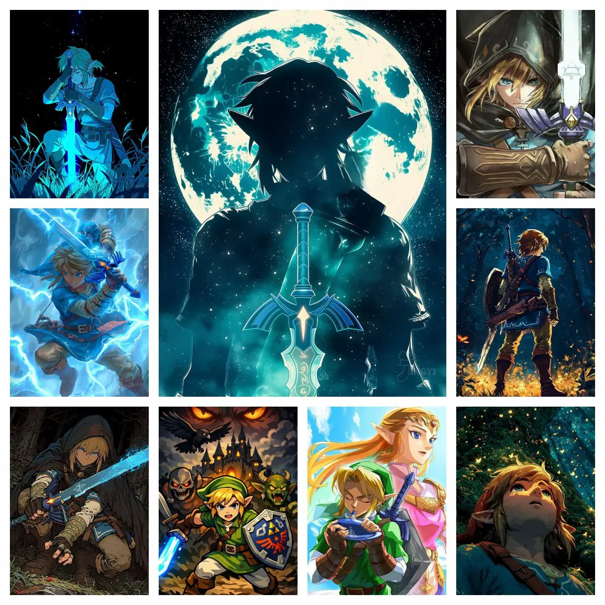 Nuevo juego mundial 2026: Cuadros de arte de dibujos animados de Zelda en 5D, pintura de diamantes DIY, bordado completo redondo, mosaico de punto de cruz para decoración del hogar.