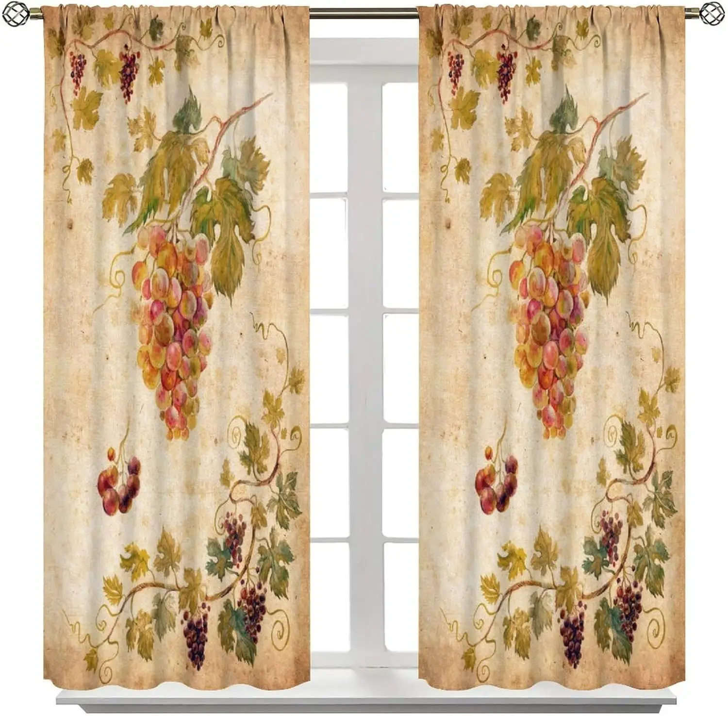 Fruit Grape Curtains, Retro Country Style Rattan Fruit Pattern Window Decoration, Suitable for Living Room, Bedroom and Kitchen