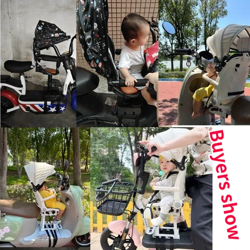 Kursi sepeda motor anak, kendaraan listrik kursi depan bayi dengan tenda stabil dan tidak goyang kursi Universal sepeda motor