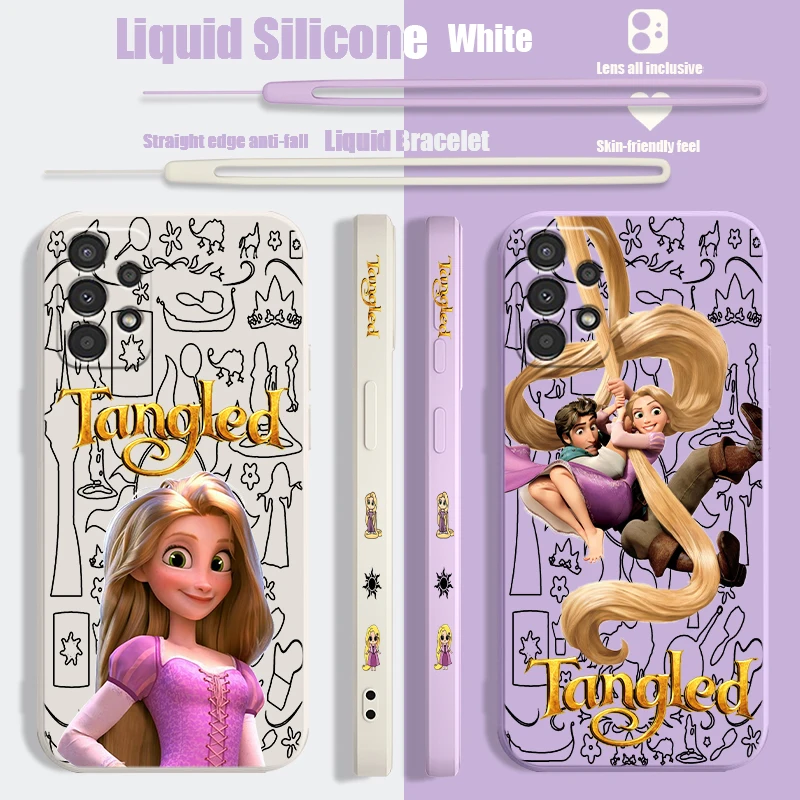 Disney Cute Tangled Liquid Left Rope Phone Case For Samsung A 03 13 14 22 23 24 32 33 34 52 53 54 72 73 Lite Shell Soft Cover