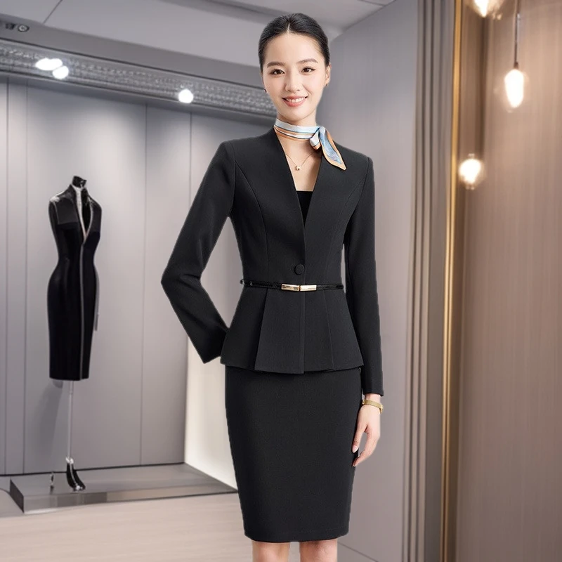 

Collarless women's blazer suit, new spring and autumn style, professional attire for jewelry and beauty salon receptionists, ele