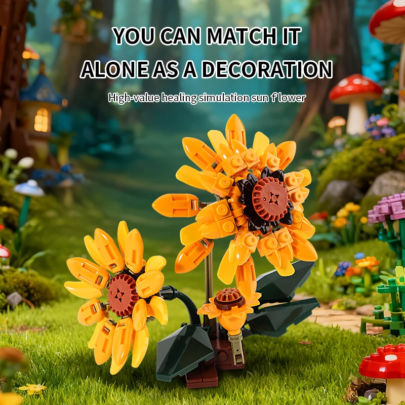 MOC Sonnenblumen Smoking Katze Bausteine Kit, 1434PCS Schwarz Weiß Blume Katze Tier Modell Bricks Sets DIY Kreative Spielzeug geschenk