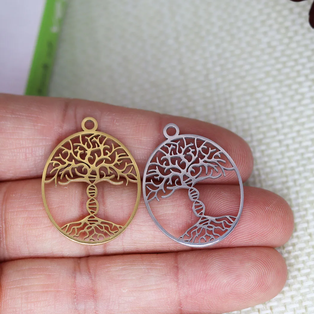 3pcs/Lot Tree of Life with A DNA Trunk Charm Stainless Steel Pendant for Bracelet Necklace DIY Jewelry Making Crafts Supplier