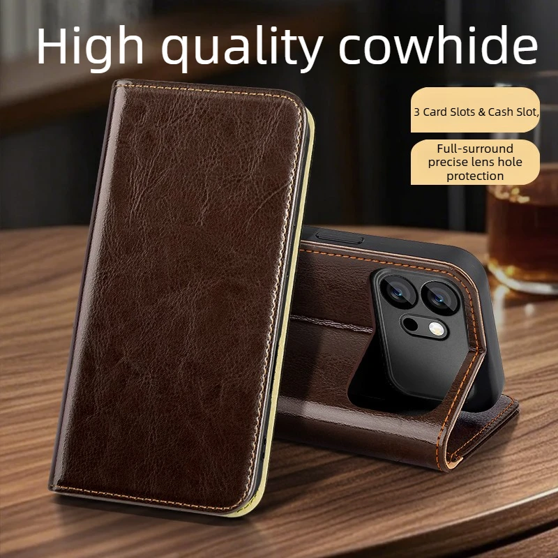 

Flip wallet Genuine leather case for honor 600 pro global version with 3card slots&cash slot, kickstand flip case for honor600