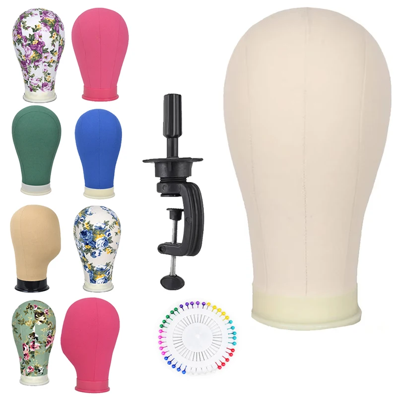 

22 Inch Canvas Block Head Kit Training Mannequin Wig Head Display Styling Mannequin Manikin Head Wig Stand With 40 Pins