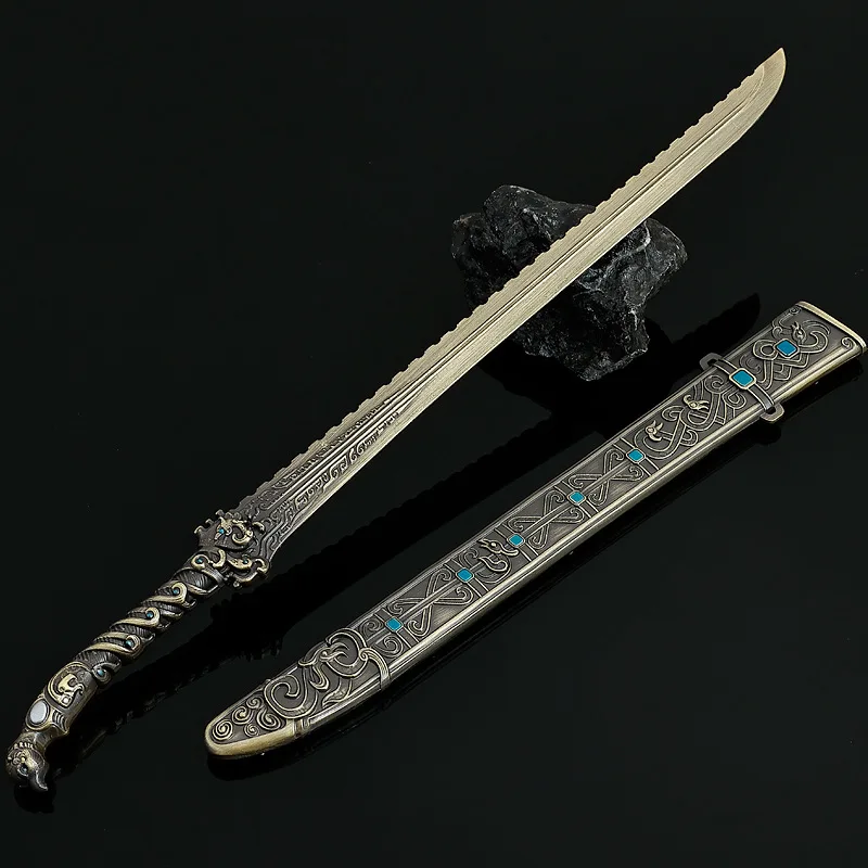 28cm/11.02in Fengshens Yanyi Filme Arma Periférica Modelo Deng Chan Yu Espada de Metal com Bainha Brinquedo Artesanato para Presentes de Meninos