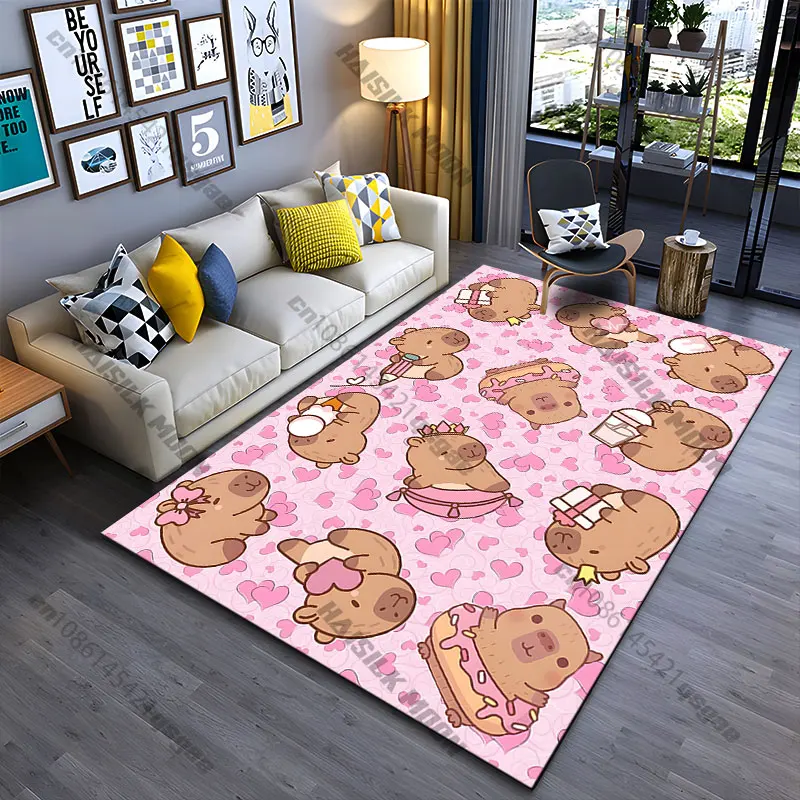 Adorable capybaras celebrating love carpet Yoga living room room decor children's crawling mat doormat area rug games mat