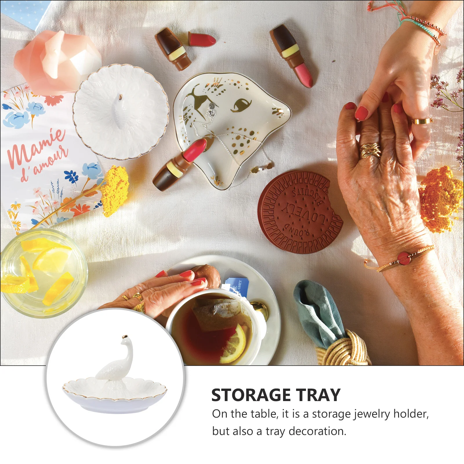 

1Pcs Stylish Trinket Tray Ceramic Jewelry Dish for Bracelet Perfume Keys Remote Control Display Storage Living Room Entrance