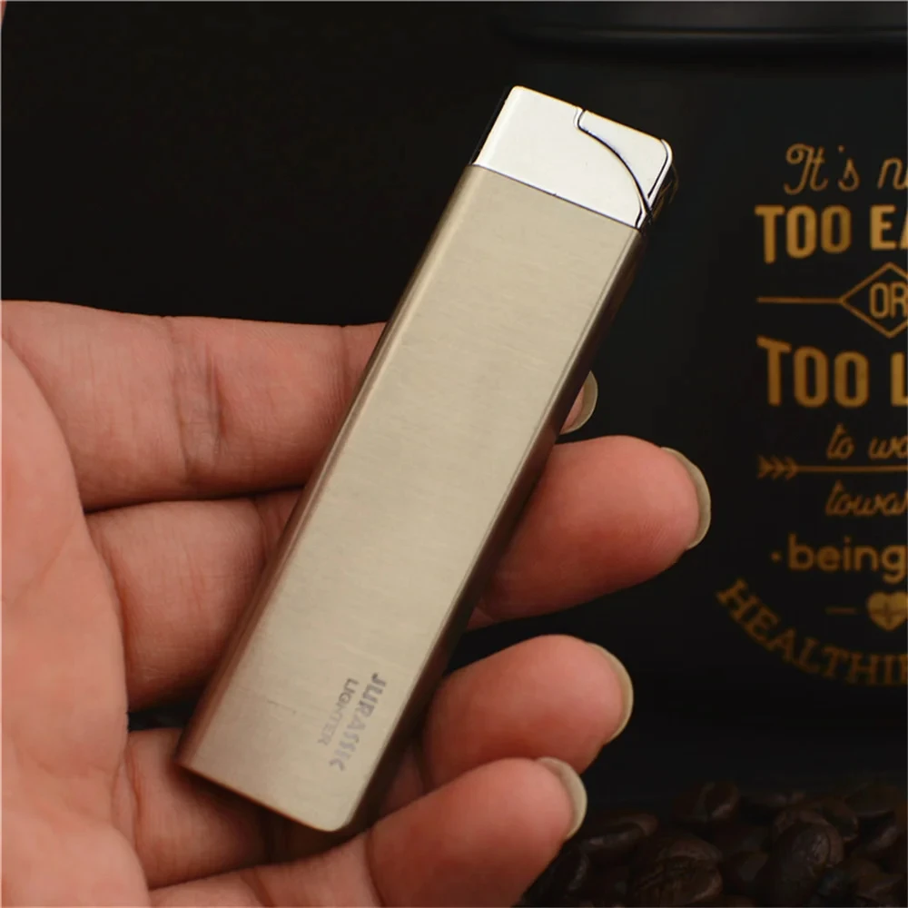 2024 Ultra Thin Metal Lighter Ultra Thin Metal Shell Torch Turbo Outdoor Jet Straight Fire Gas Butane Welding Cigarette Lighter