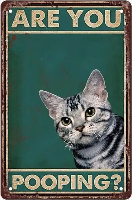 Vintage Metal Tin Signs Cat Are You Pooping Toilet Rustic Country Farmhouse Chic Bathroom Metal Sign Shabby Wall Decor For Home