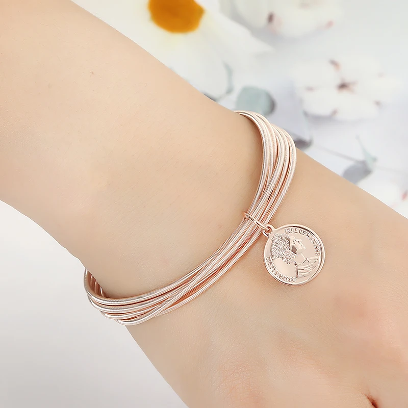 Fashion Metal Jewelry Women's Daily Gifts Queen Accessories Rose Gold Guitar String Charm Telescopic Spring Bracelet