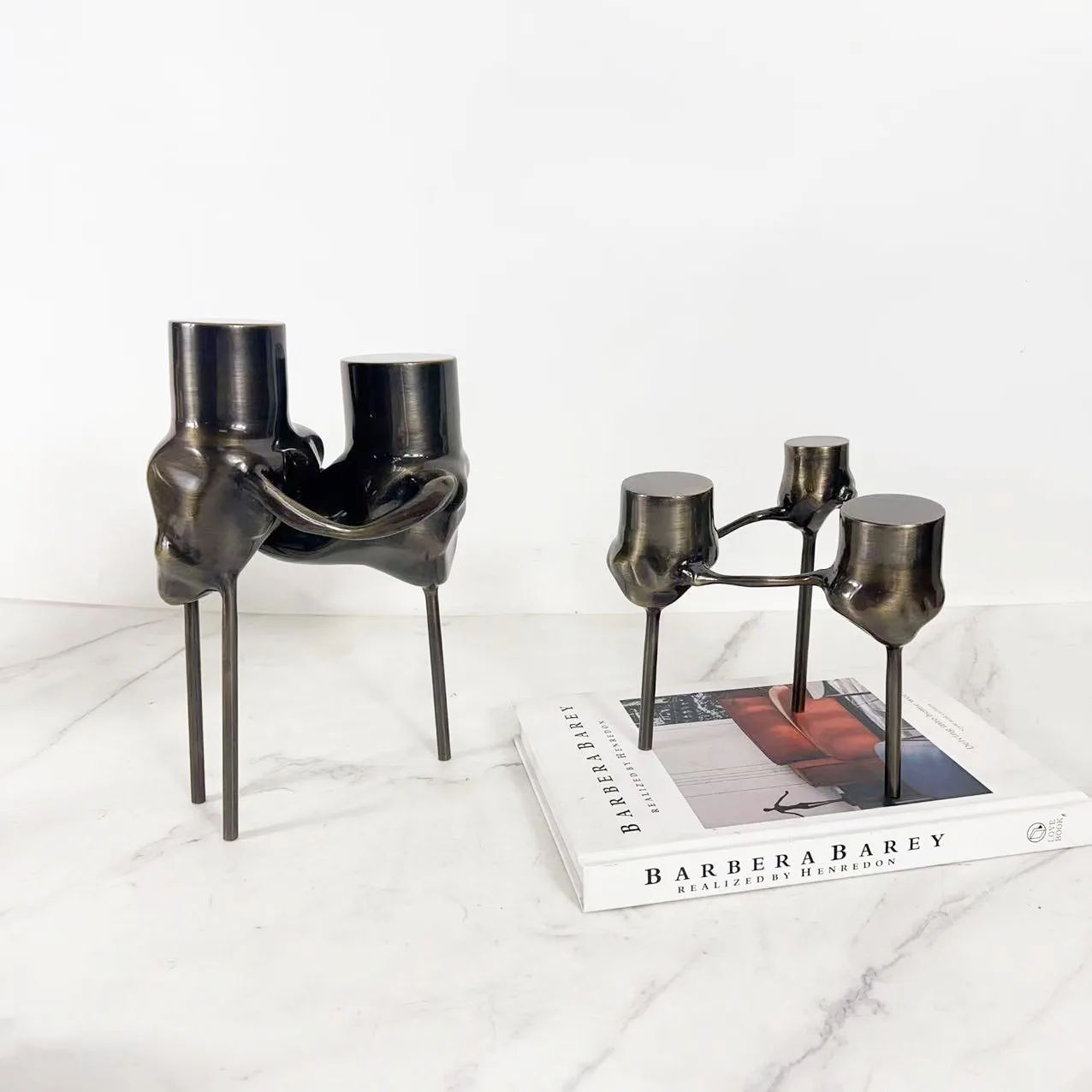 زخرفة شمعدان نحاسية حديثة وبسيطة بثلاثة أرجل، زخرفة مدخل طاولة القهوة في غرفة المعيشة #4