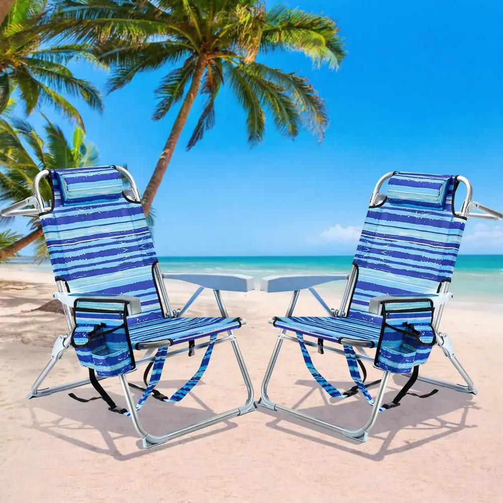 2 Pack Backpack Beach Chairs or Adults, -Height oldable Chair with Lay lat Position, 4-Position Adjustable Reclining, Towel Bar,