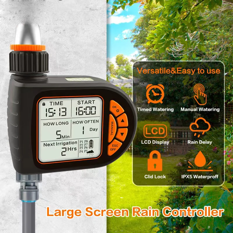 Intelligent Garden Drip Irrigation Timer Large Screen LCD Automatic Watering Controller Gardens Balcony Farms Outdoor Irrigation